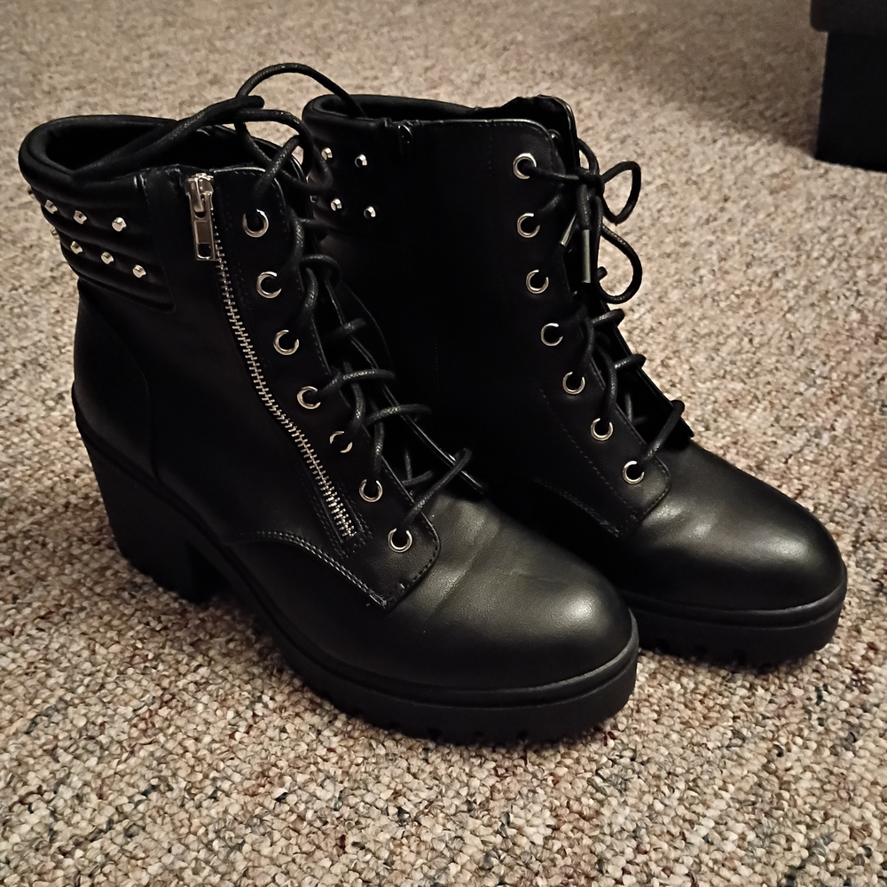 No Boundaries Black Lace-Up Boots with Silver Accents